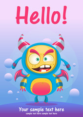 Obraz na płótnie Canvas cute monster hello greeting card. vector