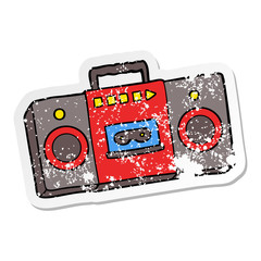 distressed sticker of a cartoon retro cassette tape player