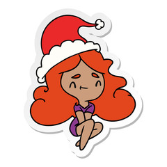 christmas sticker cartoon of kawaii girl
