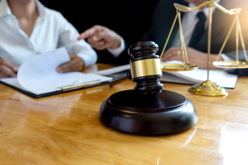 Lawyer or judge gavel with balance work