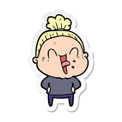 sticker of a cartoon happy old woman
