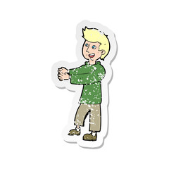 retro distressed sticker of a cartoon happy man