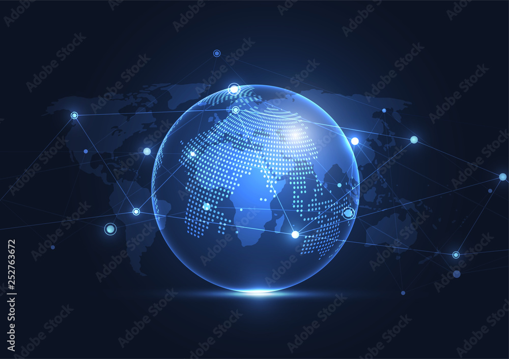 Poster global network connection. world map point and line composition concept of global business. vector i