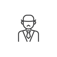 Detective man line icon. linear style sign for mobile concept and web design. Man with hat and necktie outline vector icon. Faceless people avatar symbol, logo illustration. Pixel perfect vector 