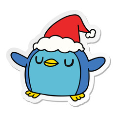 christmas sticker cartoon of kawaii penguin