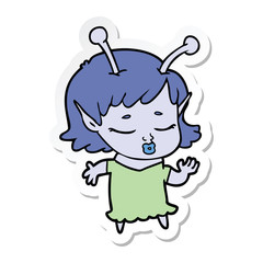 sticker of a cute alien girl cartoon