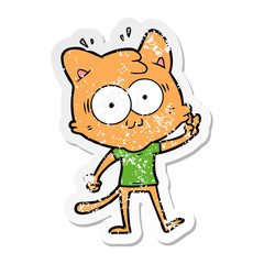 distressed sticker of a cartoon surprised cat