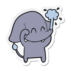 sticker of a cute cartoon elephant spouting water