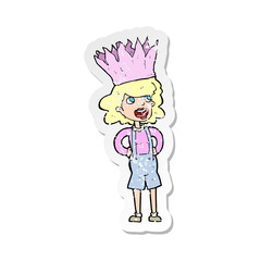 retro distressed sticker of a cartoon person wearing crown