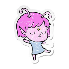distressed sticker of a cartoon alien girl