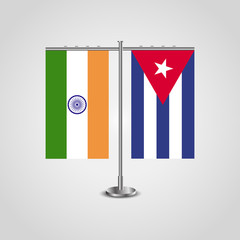 Table stand with flags of India and Cuba.Two flag. Flag pole. Symbolizing the cooperation between the two countries. Table flags