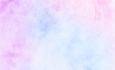 Smooth vibrant light pink, purple shades and blue watercolor paper textured illustration for grunge design, vintage card, templates. Pastel colors wet effect hand drawn canvas aquarelle background