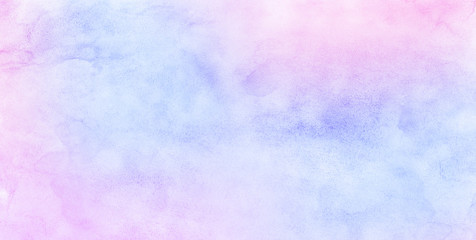 Smooth vibrant light pink, purple shades and blue watercolor paper textured illustration for grunge design, vintage card, templates. Pastel colors wet effect hand drawn canvas aquarelle background