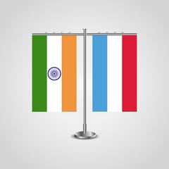 Table stand with flags of India and Luxembourg.Two flag. Flag pole. Symbolizing the cooperation between the two countries. Table flags