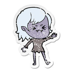 distressed sticker of a annoyed cartoon vampire girl