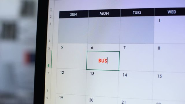 Person planning business meeting, scheduling date in calendar on computer, work