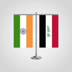 Table stand with flags of India and Iraq.Two flag. Flag pole. Symbolizing the cooperation between the two countries. Table flags