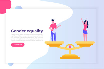 Gender equality, Equal pay and opportunity  isometric concept with man and woman on scale. Vector Illustration.