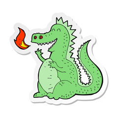 sticker of a cartoon fire breathing dragon