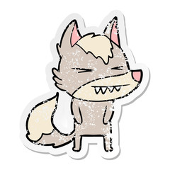 distressed sticker of a angry wolf cartoon