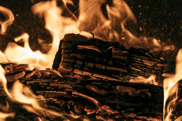 Firewood in hot flames