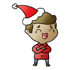 gradient cartoon of a laughing man wearing santa hat