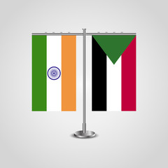 Table stand with flags of India and Sudan.Two flag. Flag pole. Symbolizing the cooperation between the two countries. Table flags