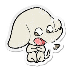 distressed sticker of a cute cartoon elephant