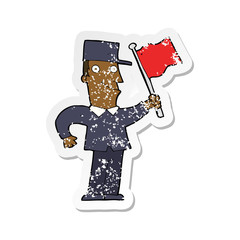 retro distressed sticker of a cartoon man waving flag
