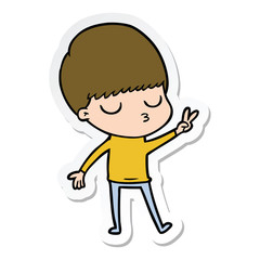 sticker of a cartoon calm boy