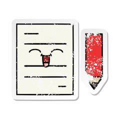 distressed sticker of a cute cartoon test paper