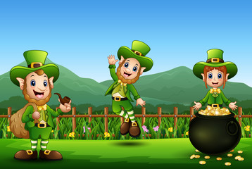 Saint Patricks Day Leprechaun celebrate on the beautiful nature
