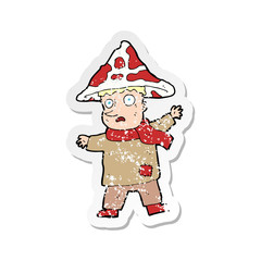retro distressed sticker of a cartoon magical mushroom man