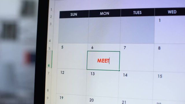 Business person planning meeting, making note in online calendar, appointment
