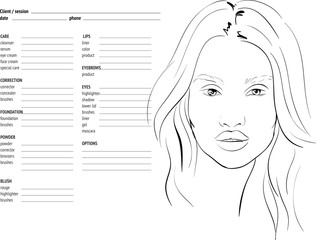 Face chart Makeup Artist Blank. Template. 
