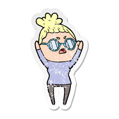 distressed sticker of a cartoon annoyed woman