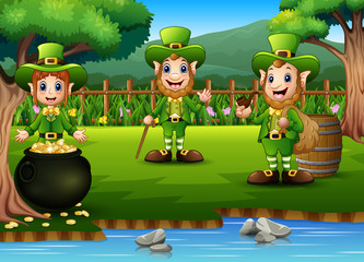 Happy Leprechaun with black pot of gold