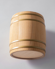 Wooden barrel with iron rings.