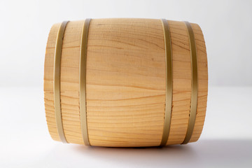 Wooden barrel with iron rings.