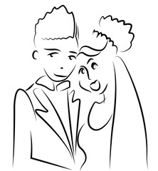 just married couple cartton drawing, illustration vector