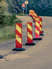 Yellow red road warning signs