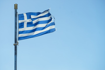 Greek flag waving o wind.