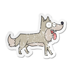 distressed sticker of a cartoon happy dog