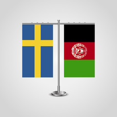 Table stand with flags of Sweden and Afghanistan.Two flag. Flag pole. Symbolizing the cooperation between the two countries. Table flags