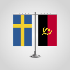 Table stand with flags of Sweden and Angola.Two flag. Flag pole. Symbolizing the cooperation between the two countries. Table flags