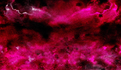 Bright grunge magenta neon watercolor background. Paper textured aquarelle canvas for modern...