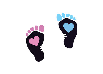 Footprints on a white background. In flat style.Children's footprints. Abstraction.