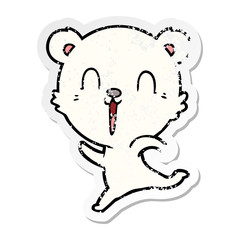 distressed sticker of a happy cartoon polar bear