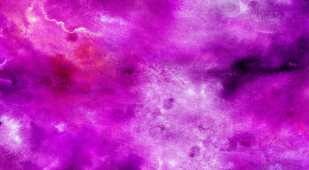 Bright violet and magenta neon watercolor background. Paper textured aquarelle canvas for creative design. Abstract cosmic vivid pink hand drawn multicolor texture water color painted illustration