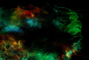 Cosmic star neon polar lights watercolor background. Creative blue and green shades hand drawn multicolor texture water color paint illustration. Paper textured aquarelle canvas for modern design